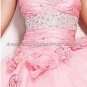 Pink Satin Tulle Evening Dress Sweetheart Prom Dress Pleated Flowers Quinceanera Dress