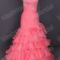 Pink Red Brown Organza Evening Dress Long Tiered Prom Dress Gown Beaded Party Dress