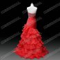 Pink Red Brown Organza Evening Dress Long Tiered Prom Dress Gown Beaded Party Dress