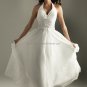 Halter White Green Chiffon A-line Evening Dress Bridal Prom Dress Beaded Party Dress
