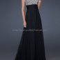 Blue Coral Chiffon Thin Straps V Neck Evening Dress Long Prom Dress Gown Beaded Party Dress