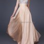 Blue Coral Chiffon Thin Straps V Neck Evening Dress Long Prom Dress Gown Beaded Party Dress