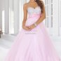 Blue Pink Organza Evening Dress Long Empire Waist Prom Dress Gown Beaded Party Dress