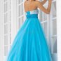Blue Pink Organza Evening Dress Long Empire Waist Prom Dress Gown Beaded Party Dress