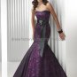 Black Lace Purple Satin Evening Dress Long Prom Dress Mermaid Evening Gown & Sash Bridal Party Dress
