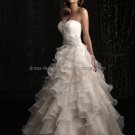 2012 Strapless Sweetheart Bridal Gown Cascading Champange Organza Lace Beading A-line Wedding Dress