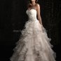 2012 Strapless Sweetheart Bridal Gown Cascading Champange Organza Lace Beading A-line Wedding Dress