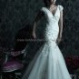Cap Sleeves V-neck Bridal Ball Gown White Organza Beading Applique Mermaid Wedding Dress C221