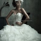 Strapless Sweetheart Bridal Ball Gown White Lace Beading Ruffled Tulle A-line Wedding Dress C170