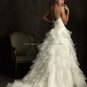 Strapless Sweetheart Bridal Ball Gown White Beading Draped Organza A-line Wedding Dress 63494