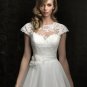 2012 Design Cap Sleeves Bridal Gown Champange Organza Alencon Lace Beading A-line Wedding Dress
