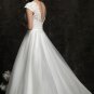 2012 Design Cap Sleeves Bridal Gown Champange Organza Alencon Lace Beading A-line Wedding Dress