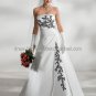 Vintage Strapless Bridal Gwon White Satin Black Applique / Embroidery Beading A-line Wedding Dress
