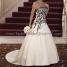 Strapless Bridal Gown Champagne White Satin Black Applique / Embroidery Beading A-line Wedding Dress