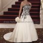 Strapless Bridal Gown Champagne White Satin Black Applique / Embroidery Beading A-line Wedding Dress