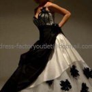 Sweetheart Strapless Bridal Gown Feather Flowers Black White Taffeta Beading A-line Wedding Dress