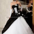 Gothic Strapless Bridal Ball Gown Black White A-line Wedding Dress Sz 2 4 6 8 10 12 14+Custom