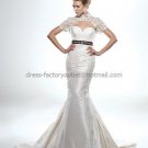 Strapless Bridal Ball Gown Black Sash Ivory Taffeta  Free Lace Jacket  Mermaid Wedding Dress