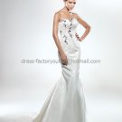 Strapless Bridal Ball Gown Black Beading White Satin Mermaid Wedding Dress