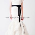 Sleeveless Bridal Ball Gown Black Sash White Organza Mermaid Wedding Dress Vera