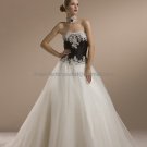 Gothic Strapless Bridal Ball Gown Black Top White Organza Applique Beading A-line Wedding Dress