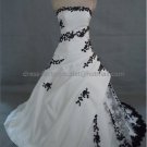 Strapless Bridal Ball Gown Black Lace White SATIN A-line Wedding Dress