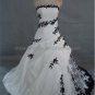 Strapless Bridal Ball Gown Black Lace White SATIN A-line Wedding Dress