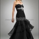 Strapless Sweetheart Bridal Ball Gown Black Organza White Beadings Mermaid Wedding Dress