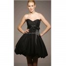 Strapless Sweetheart Short Bridal Ball Gown Black Taffeta Knee Length Wedding Dress