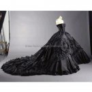 Luxury Strapless Bridal Ball Gown Black Taffeta Ruffled A-line Wedding Dress