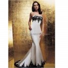 Strapless Bridal Ball Gown Black Lace White Satin Beading Mermaid Wedding Dress