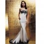 Strapless Bridal Ball Gown Black Lace White Satin Beading Mermaid Wedding Dress