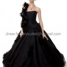 Luxury Strapless Bridal Ball Gown Black Taffeta Ruffled A-line Wedding 