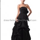 Strapless Bridal Ball Gown Pleated Black Satin A-line Wedding Dress