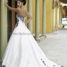 Strapless Bridal Ball Gown Black Lace Edge White Satin Beading A-line Wedding Dress