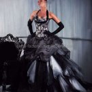 Halter Bridal Ball Gown Ruffled Black Tulle Corset Top A-line Wedding Dress