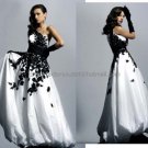 One Shoulder Bridal Ball Gown Black Applique White Taffeta Beading A-line Wedding Dress