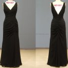 V-neck Bridal Gown Ruffled  Black Chiffon Pleated A-line Wedding Dress