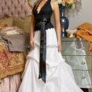 Halter Bridal Ball Gown Black Lace White Taffeta A-line Wedding Dress