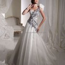 One Shoulder Bridal Ball Gown Black Embroidery White Organza  Beading A-line Wedding Dress
