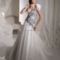 One Shoulder Bridal Ball Gown Black Embroidery White Organza Beading A-line Wedding Dress
