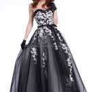Strapless Sweetheart Bridal Ball Gown White Satin Black Lace Corset Top A-line Wedding Dress