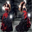 Strapless Bridal Prom Gown Red Black Halloween Dress A-line Wedding Dress Sz 4 6 8 10++