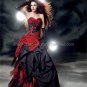 Strapless Bridal Prom Gown Red Black Halloween Dress A-line Wedding Dress Sz 4 6 8 10++