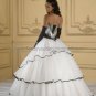 Strapless Bridal Ball Gown Black Embroidery White Organza Beading A-line Wedding Dress
