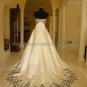 Strapless Bridal Ball Gown Black Embroidery Ivory Satin A-line Wedding Dress