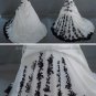 Strapless Bridal Ball Gown Black Lace White SATIN A-line Wedding Dress