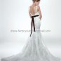 Spaghetti Straps Bridal Ball Gown Black Flower Sash White Alencon Lace Mermaid Wedding Dress