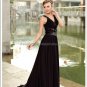 V-necline Bridal Gown Ruffled Black Chiffon Beading A-line Wedding Dress