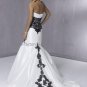 Strapless Bridal Gown White Taffeta Black Applique / Embroidery Beading Mermaid Wedding Dress